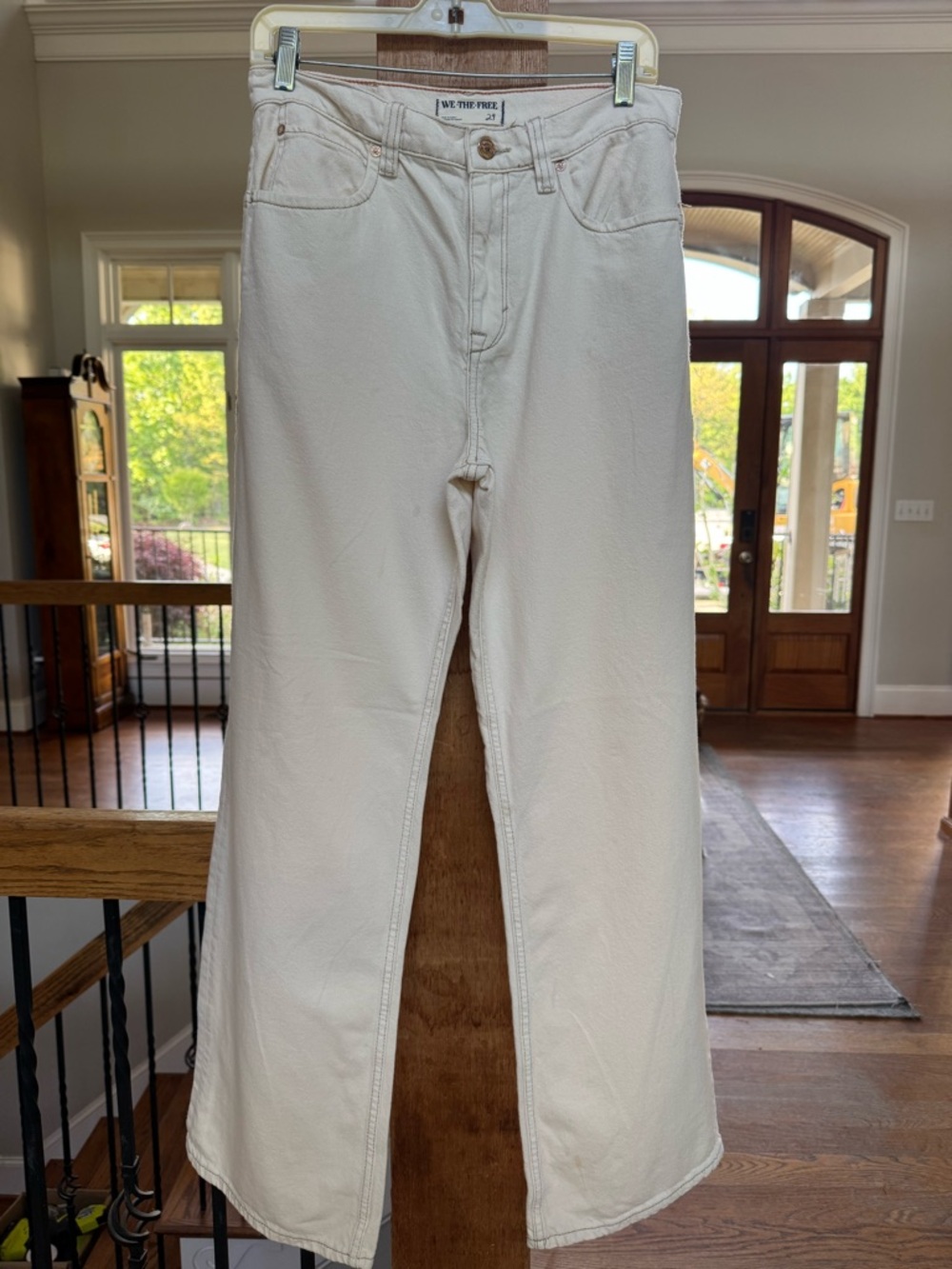 Free People We The Free Cream Ecru Tinsley Baggy Straight Leg Jeans - Picture 2 of 8